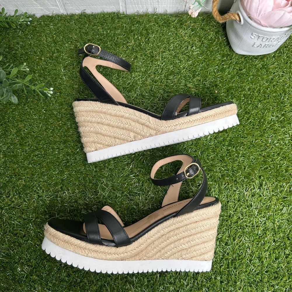 Stuart Weitzman Catlina Leather Wedge Sandals color: black size 5.5 new
